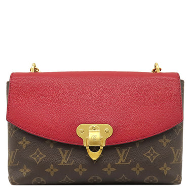 ルイヴィトン LOUIS VUITTON サン プラシード M43713 スリーズ モノグラムキャンバス レザー ショルダーバッグ ゴールド金具 茶 赤 チェーンバッグ
