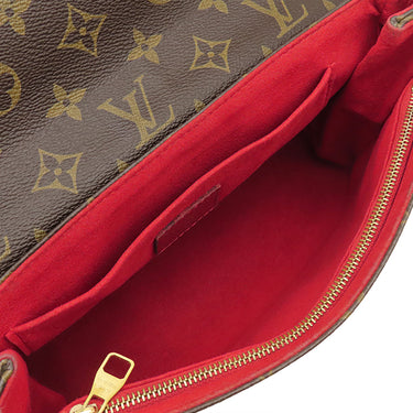 ルイヴィトン LOUIS VUITTON サン プラシード M43713 スリーズ モノグラムキャンバス レザー ショルダーバッグ ゴールド金具 茶 赤 チェーンバッグ
