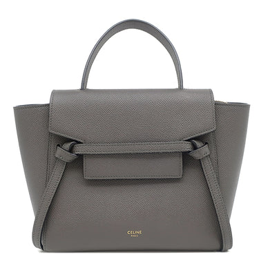 セリーヌ CELINE ベルトバッグ ナノ グレー レザー 2WAYバッグ ゴールド金具 ハンドバッグ ショルダーバッグ