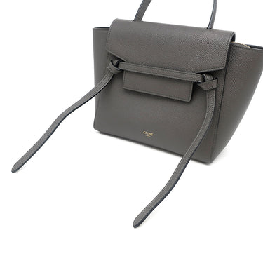 セリーヌ CELINE ベルトバッグ ナノ グレー レザー 2WAYバッグ ゴールド金具 ハンドバッグ ショルダーバッグ