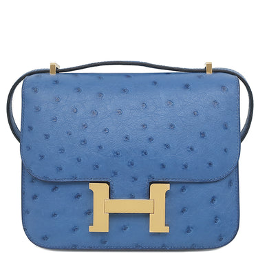 エルメス HERMES コンスタンス3 ミニ ブルーブルーエ オーストリッチ ショルダーバッグ ゴールド金具 青