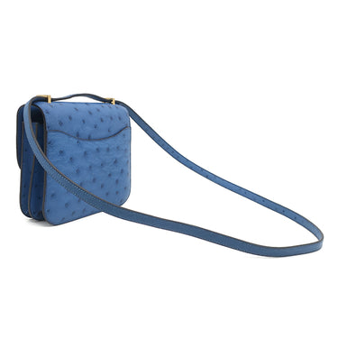 エルメス HERMES コンスタンス3 ミニ ブルーブルーエ オーストリッチ ショルダーバッグ ゴールド金具 青