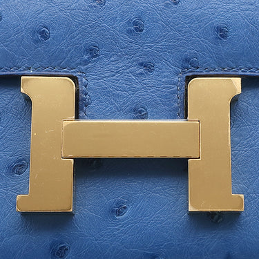 エルメス HERMES コンスタンス3 ミニ ブルーブルーエ オーストリッチ ショルダーバッグ ゴールド金具 青