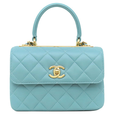 シャネル CHANEL トレンディCC ミニ トップハンドル AS4654 ライトブルー ラムスキン ショルダーバッグ ゴールド金具 水色 ココマーク