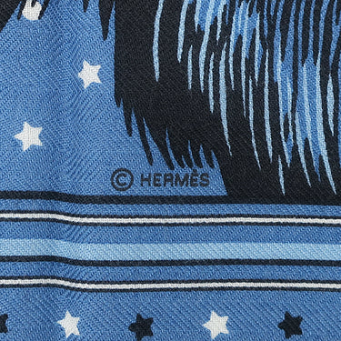 エルメス HERMES カレH 65 H284227T ブルージーン×ブラック×ホワイト カシミヤ シルク スカーフ 【GRRRRR!/ガルルルルル!】