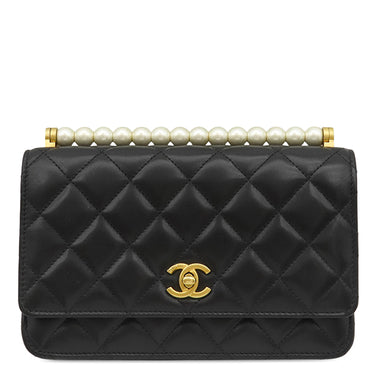 シャネル CHANEL マトラッセ チェーン バッグ ブラック ラムスキン イミテーションパール チェーンウォレット ヴィンテージ金具 ココマーク パール