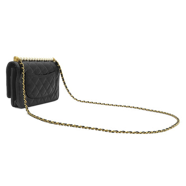 シャネル CHANEL マトラッセ チェーン バッグ ブラック ラムスキン イミテーションパール チェーンウォレット ヴィンテージ金具 ココマーク パール