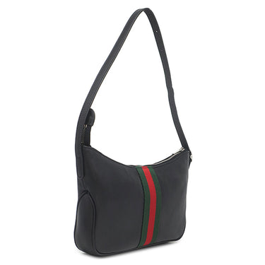 グッチ GUCCI ルネッタ スモール クロスボディバッグ 863406 ブラック レザー ソフトレザー ショルダーバッグ シルバー金具 黒 ウェブストライプ ヴィンテージ風