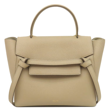 セリーヌ CELINE ベルトバッグ マイクロ ベージュ レザー 2WAYバッグ ゴールド金具 ハンドバッグ ショルダーバッグ