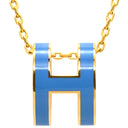 エルメス HERMES ポップアッシュ ペンダント ブルー×ゴールド GP ラッカー ネックレス 青 Hモチーフ