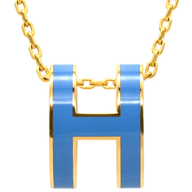 エルメス HERMES ポップアッシュ ペンダント ブルー×ゴールド GP ラッカー ネックレス 青 Hモチーフ