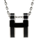 エルメス HERMES ポップアッシュ ペンダント ブラック×シルバー メタル ラッカー ネックレス 黒 Hモチーフ POP H SV金具