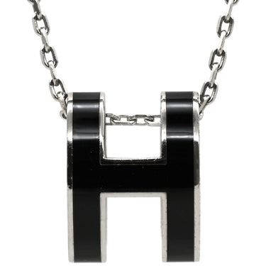 エルメス HERMES ポップアッシュ ペンダント ブラック×シルバー メタル ラッカー ネックレス 黒 Hモチーフ POP H SV金具