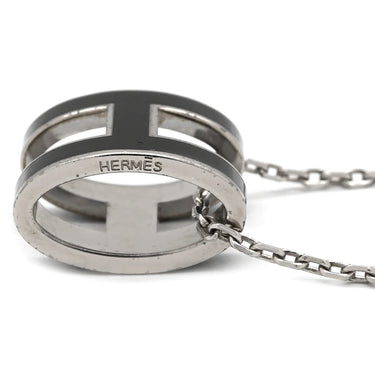 エルメス HERMES ポップアッシュ ペンダント ブラック×シルバー メタル ラッカー ネックレス 黒 Hモチーフ POP H SV金具