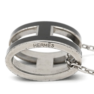 エルメス HERMES ポップアッシュ ペンダント ブラック×シルバー メタル ラッカー ネックレス 黒 Hモチーフ POP H SV金具