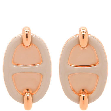 エルメス HERMES ミニマイヨン マロングラッセ×ローズゴールド GP エナメル ピアス ピンクゴールド シェーヌダンクル 茶 ベージュ