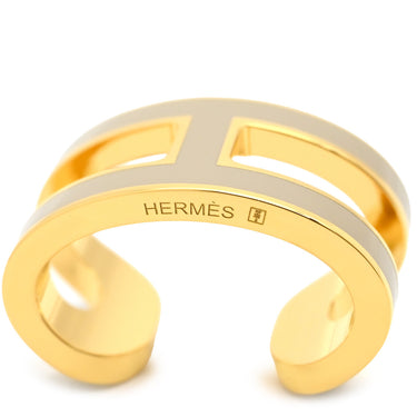 エルメス HERMES ポップ アッシュ H イヤーカフ 片耳用 マロングラッセ×ゴールド GP エナメル イヤリング ベージュ H型 新品 未使用