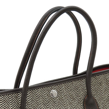 エルメス HERMES ガーデンパーティー PM 36 エベンヌ×ホワイト トワルシェブロン ブッフル トートバッグ シルバー金具 茶 オレンジ バイカラー