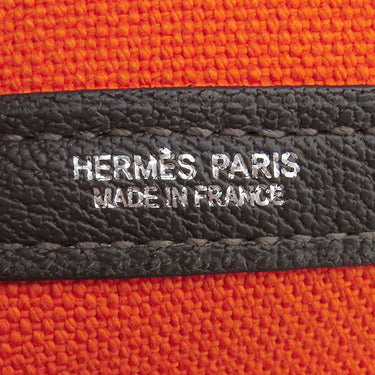 エルメス HERMES ガーデンパーティー PM 36 エベンヌ×ホワイト トワルシェブロン ブッフル トートバッグ シルバー金具 茶 オレンジ バイカラー