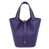 エルメス HERMES ピコタンロック 18 PM トレサージュ ブルーアンクル×ブリック×ブラック ヴォーエプソン ハンドバッグ シルバー金具 青 赤茶 黒
