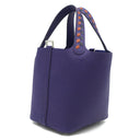 エルメス HERMES ピコタンロック 18 PM トレサージュ ブルーアンクル×ブリック×ブラック ヴォーエプソン ハンドバッグ シルバー金具 青 赤茶 黒