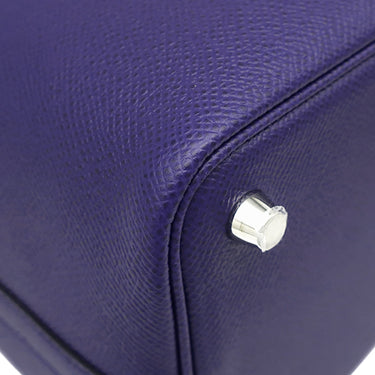 エルメス HERMES ピコタンロック 18 PM トレサージュ ブルーアンクル×ブリック×ブラック ヴォーエプソン ハンドバッグ シルバー金具 青 赤茶 黒