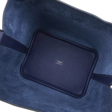 エルメス HERMES ピコタンロック 18 PM トレサージュ ブルーアンクル×ブリック×ブラック ヴォーエプソン ハンドバッグ シルバー金具 青 赤茶 黒