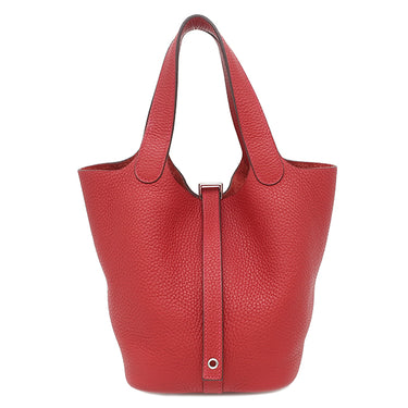 エルメス HERMES ピコタンロック 18 PM ルージュカザック トリヨンクレマンス ハンドバッグ シルバー金具 赤