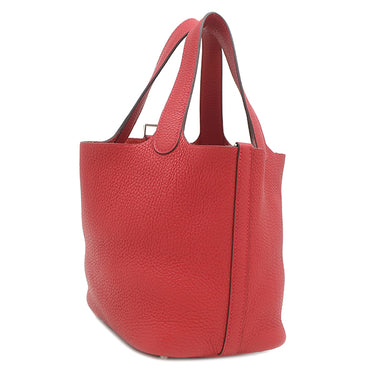 エルメス HERMES ピコタンロック 18 PM ルージュカザック トリヨンクレマンス ハンドバッグ シルバー金具 赤