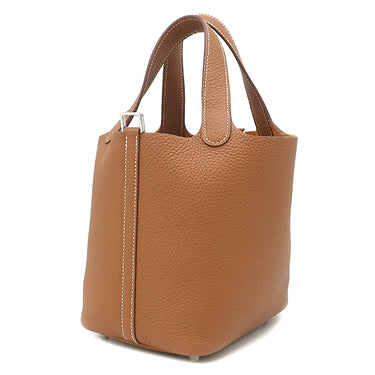 エルメス HERMES ピコタンロック 18 PM ゴールド トリヨンクレマンス ハンドバッグ シルバー金具 茶 2024年製