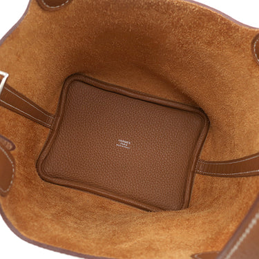 エルメス HERMES ピコタンロック 18 PM ゴールド トリヨンクレマンス ハンドバッグ シルバー金具 茶 2024年製