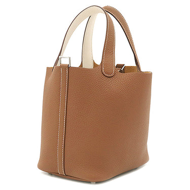 エルメス HERMES ピコタンロック 18 PM エクラ ゴールド×ナタ トリヨンクレマンス ハンドバッグ シルバー金具 未使用 茶 アイボリー 2025年製