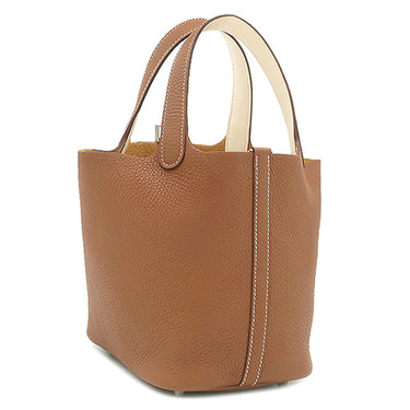 エルメス HERMES ピコタンロック 18 PM エクラ ゴールド×ナタ トリヨンクレマンス ハンドバッグ シルバー金具 未使用 茶 アイボリー 2025年製