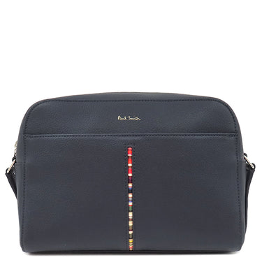 ポールスミス Paul Smith インセットクロスオーバーストライプ ショルダー ネイビー レザー ショルダーバッグ ゴールド金具 紺 マルチカラー