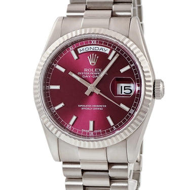 腕時計 ロレックス ROLEX デイデイト 36 チェリー 118239 自動巻き メンズ メーカーOH済 D番 K18WG無垢 赤 プレジデントブレス