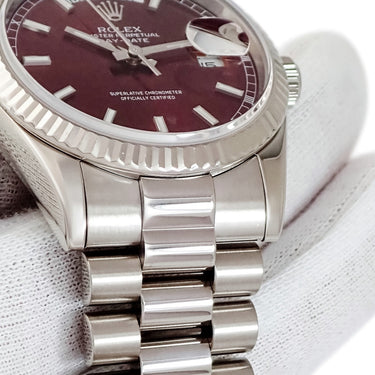 腕時計 ロレックス ROLEX デイデイト 36 チェリー 118239 自動巻き メンズ メーカーOH済 D番 K18WG無垢 赤 プレジデントブレス