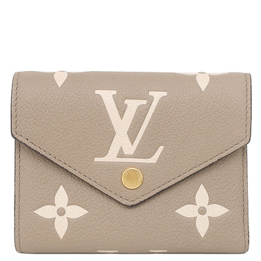 ルイヴィトン LOUIS VUITTON ポルトフォイユ ヴィクトリーヌ M81861 トゥルトレールクレーム レザー バイカラーモノグラムアンプラント 三つ折り財布 ゴールド金具 スタンプ入り