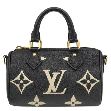ルイヴィトン LOUIS VUITTON ナノ スピーディ M81456 ブラック×ベージュ モノグラムアンプラント バイカラーモノグラムアンプラントレザー 2WAYバッグ ゴールド金具 バイカラー