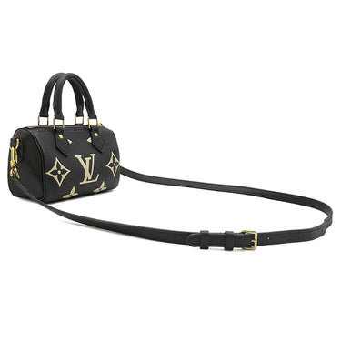 ルイヴィトン LOUIS VUITTON ナノ スピーディ M81456 ブラック×ベージュ モノグラムアンプラント バイカラーモノグラムアンプラントレザー 2WAYバッグ ゴールド金具 バイカラー