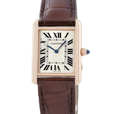 腕時計 カルティエ Cartier タンク ルイ カルティエ LM WGTA0011 手巻き メンズ レディース OH済 K18PG無垢 ギョーシェ 青針