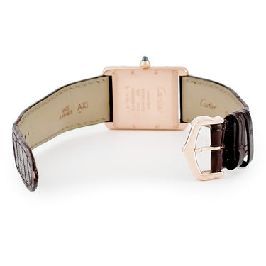 腕時計 カルティエ Cartier タンク ルイ カルティエ LM WGTA0011 手巻き メンズ レディース OH済 K18PG無垢 ギョーシェ 青針