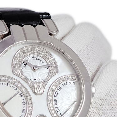 腕時計 ハリーウィンストン Harry Winston プルミエール エキセンター バイレトロ 200-UABI34W 自動巻き レディース K18WG無垢 純正ダイヤ