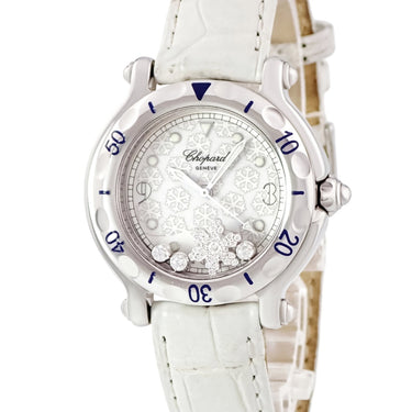 腕時計 ショパール CHOPARD ハッピースノーフレーク 27/8949 クオーツ レディース 純正ダイヤ 雪の結晶 ホワイト デイト
