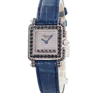 腕時計 ショパール CHOPARD ハッピースポーツ 27/6852-415 クオーツ レディース K18WG無垢 純正ダイヤ&ブラックダイヤ スクエア