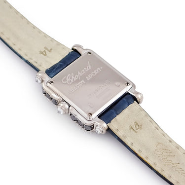 腕時計 ショパール CHOPARD ハッピースポーツ 27/6852-415 クオーツ レディース K18WG無垢 純正ダイヤ&ブラックダイヤ スクエア