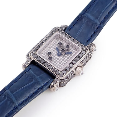 腕時計 ショパール CHOPARD ハッピースポーツ 27/6852-415 クオーツ レディース K18WG無垢 純正ダイヤ&ブラックダイヤ スクエア