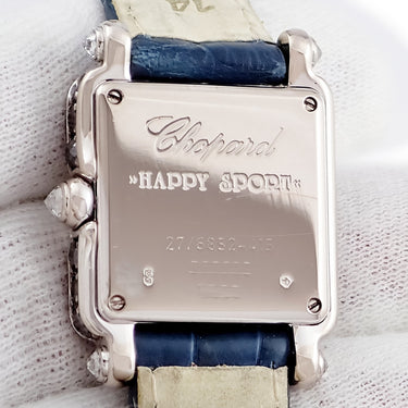 腕時計 ショパール CHOPARD ハッピースポーツ 27/6852-415 クオーツ レディース K18WG無垢 純正ダイヤ&ブラックダイヤ スクエア