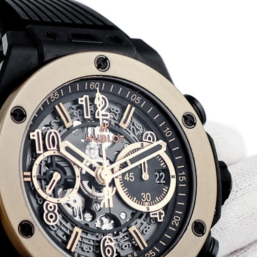 腕時計 ウブロ HUBLOT ビッグバン ウニコ セラミック マジックゴールド 421.CM.1130.RX 自動巻き メンズ 18K クロノグラフ デイト