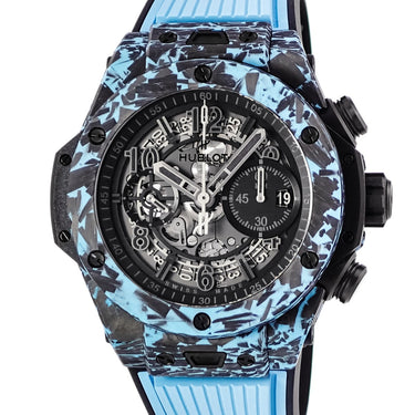 腕時計 ウブロ HUBLOT ビッグバン ウニコ カーボン スカイブルー 421.QL.1110.RX.JPN 自動巻き メンズ 新品同様 水色 ブラック 限定
