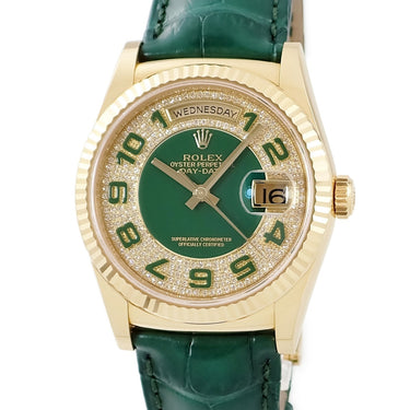腕時計 ロレックス ROLEX デイデイト 36 118138 ランダム番 自動巻き メンズ ランダム番 K18YG無垢 純正ダイヤ グリーン 緑 アラビア